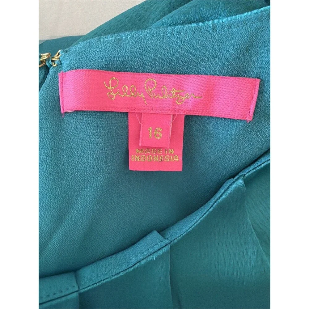 Lilly Pulitzer Peplum Top Sz 16 Blakelynn Blue Rhapsody Teal Flowy Ruffle Satin